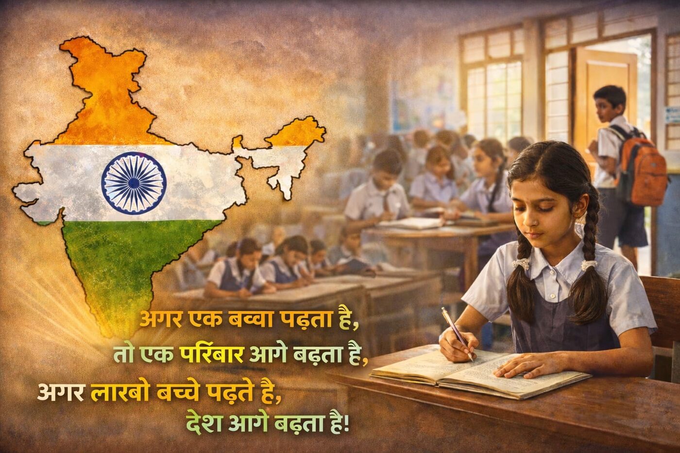 Education awareness graphic with Indian flag